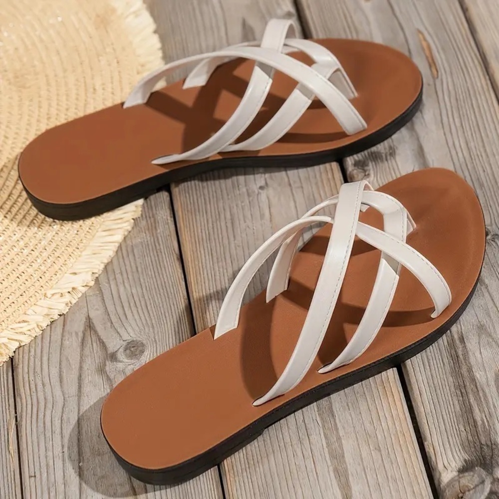 Women's White Flat Heel Sandals